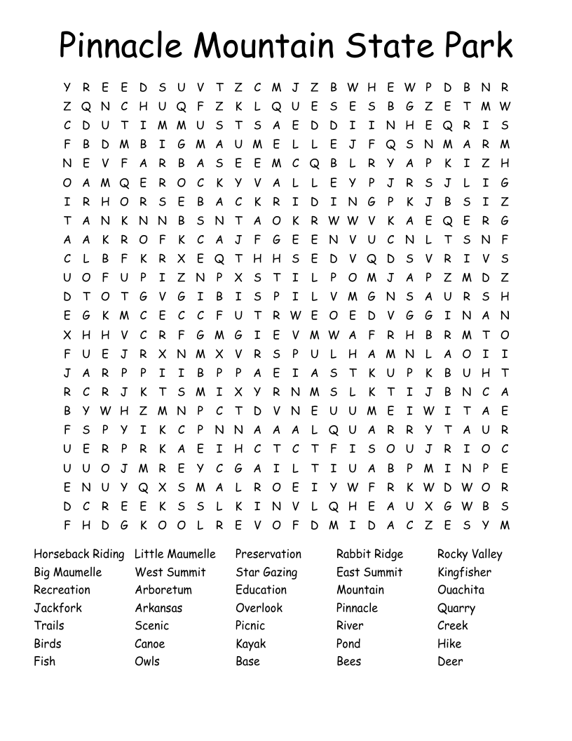 Pinnacle Mountain State Park Word Search