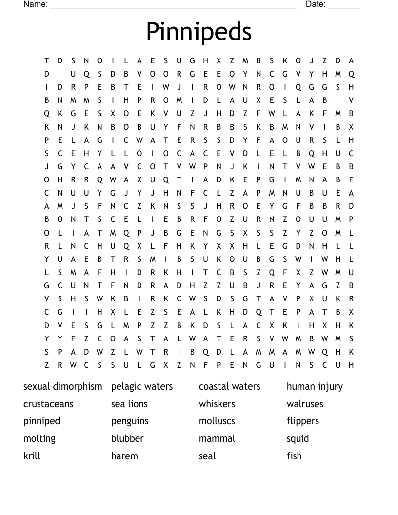 Pinnipeds Word Search