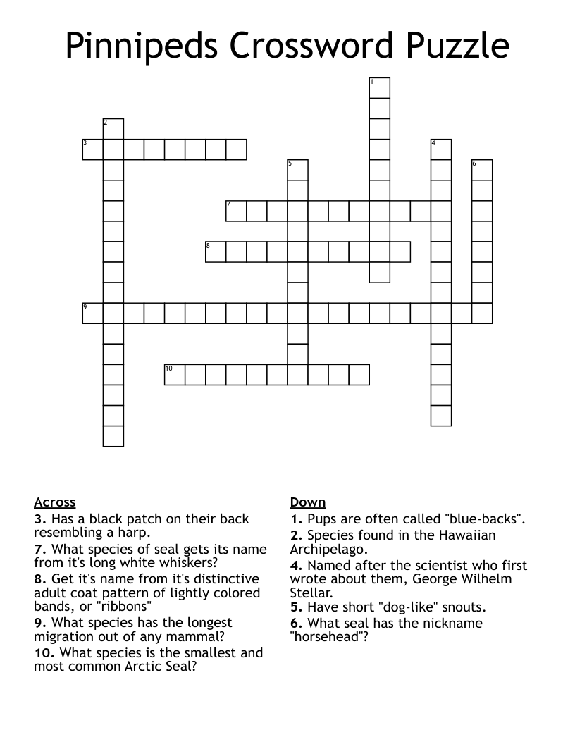 Pinnipeds Crossword Puzzle