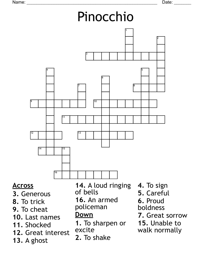 Pinocchio Crossword