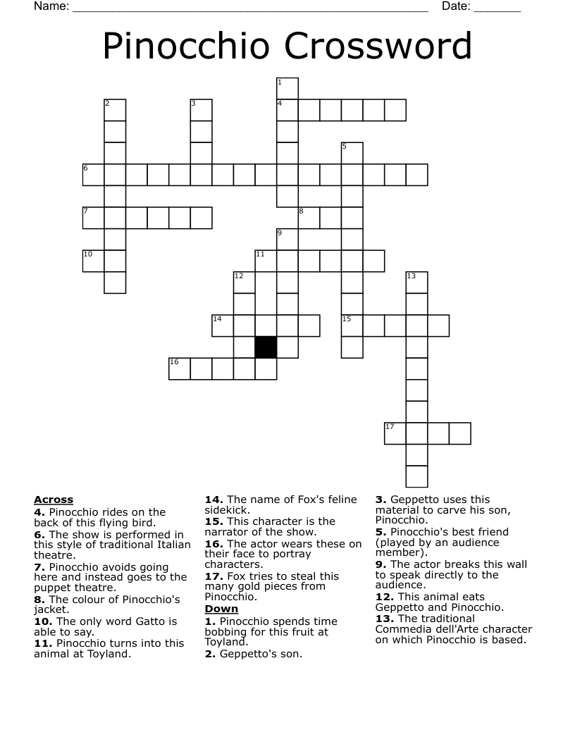 Pinocchio Crossword