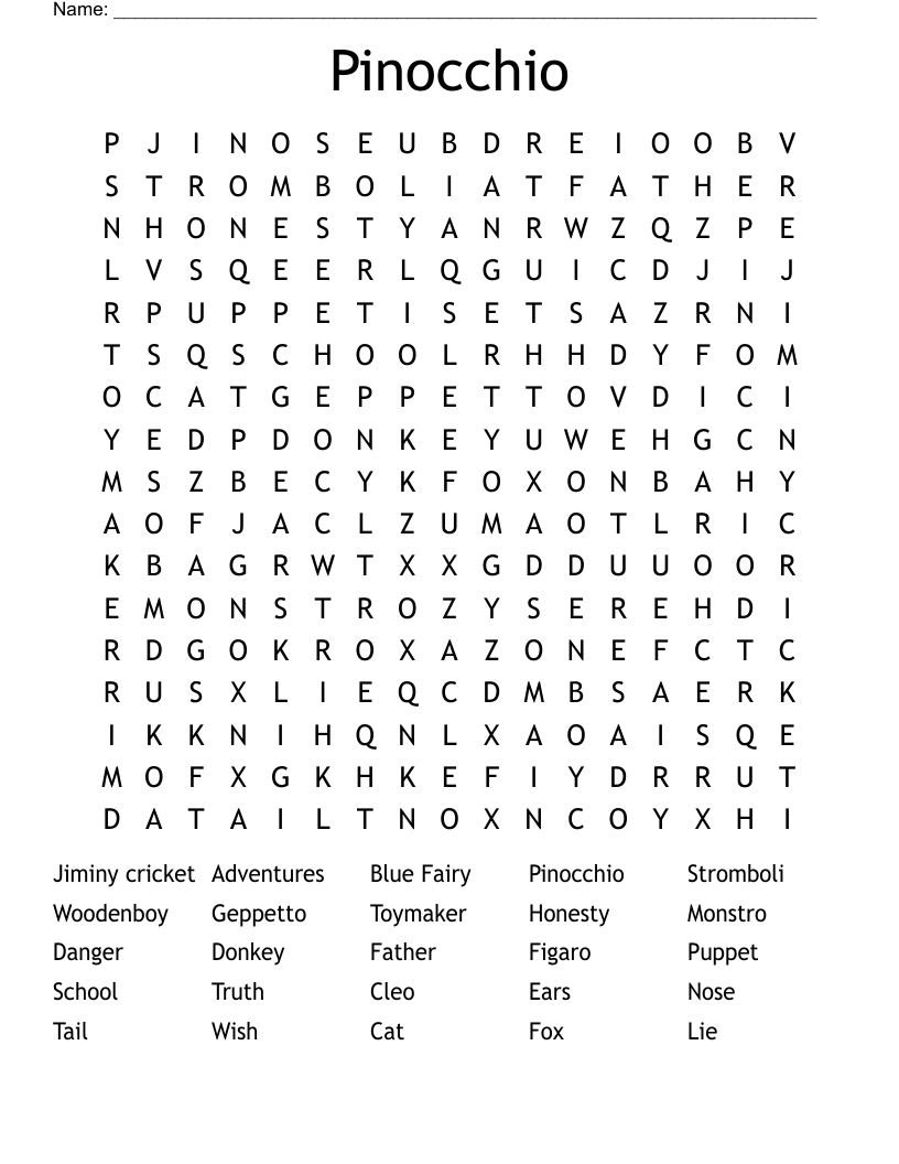 Pinocchio  Word Search