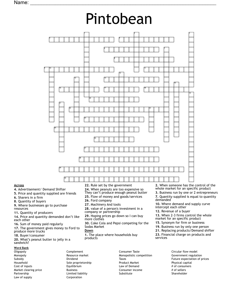 Pintobean Crossword