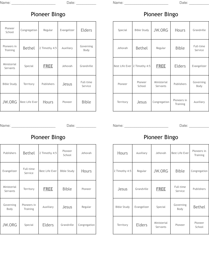 Pioneer Bingo
