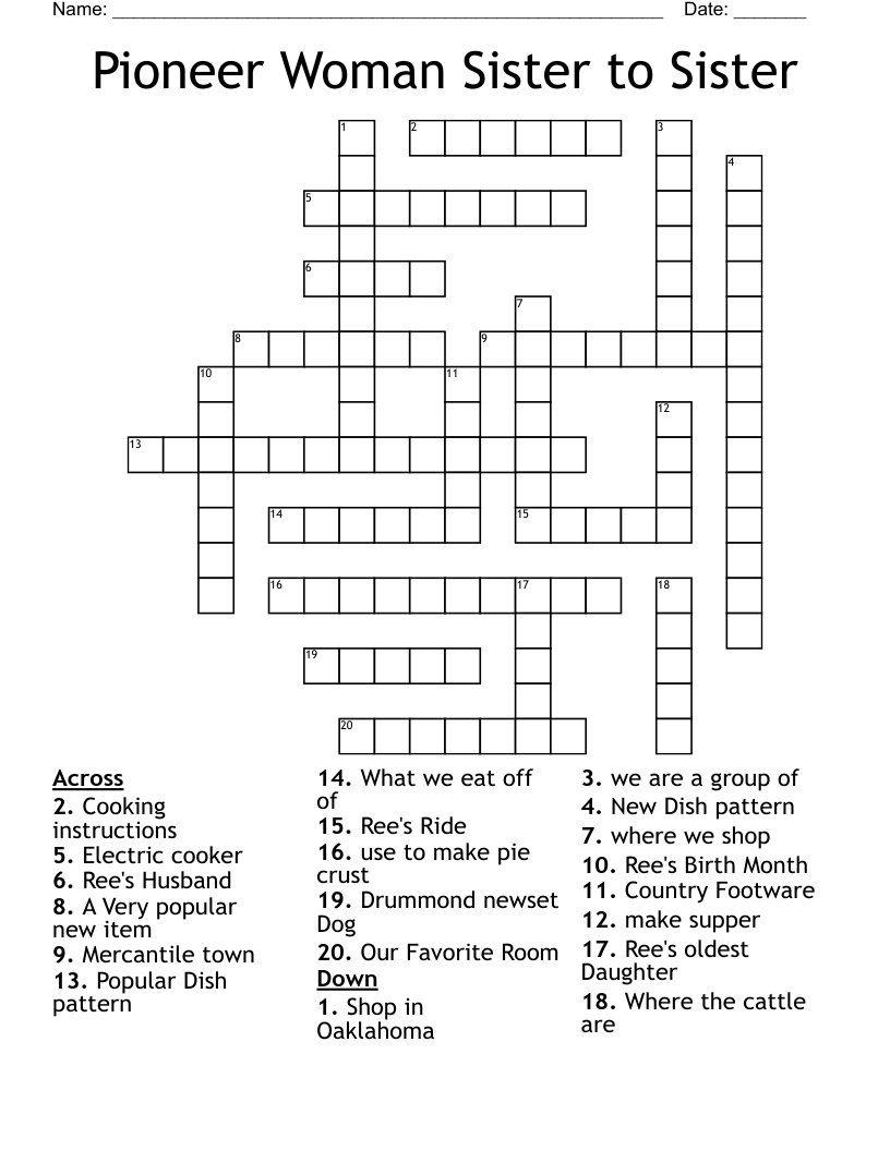 Pioneer Woman Sister to Sister Crossword