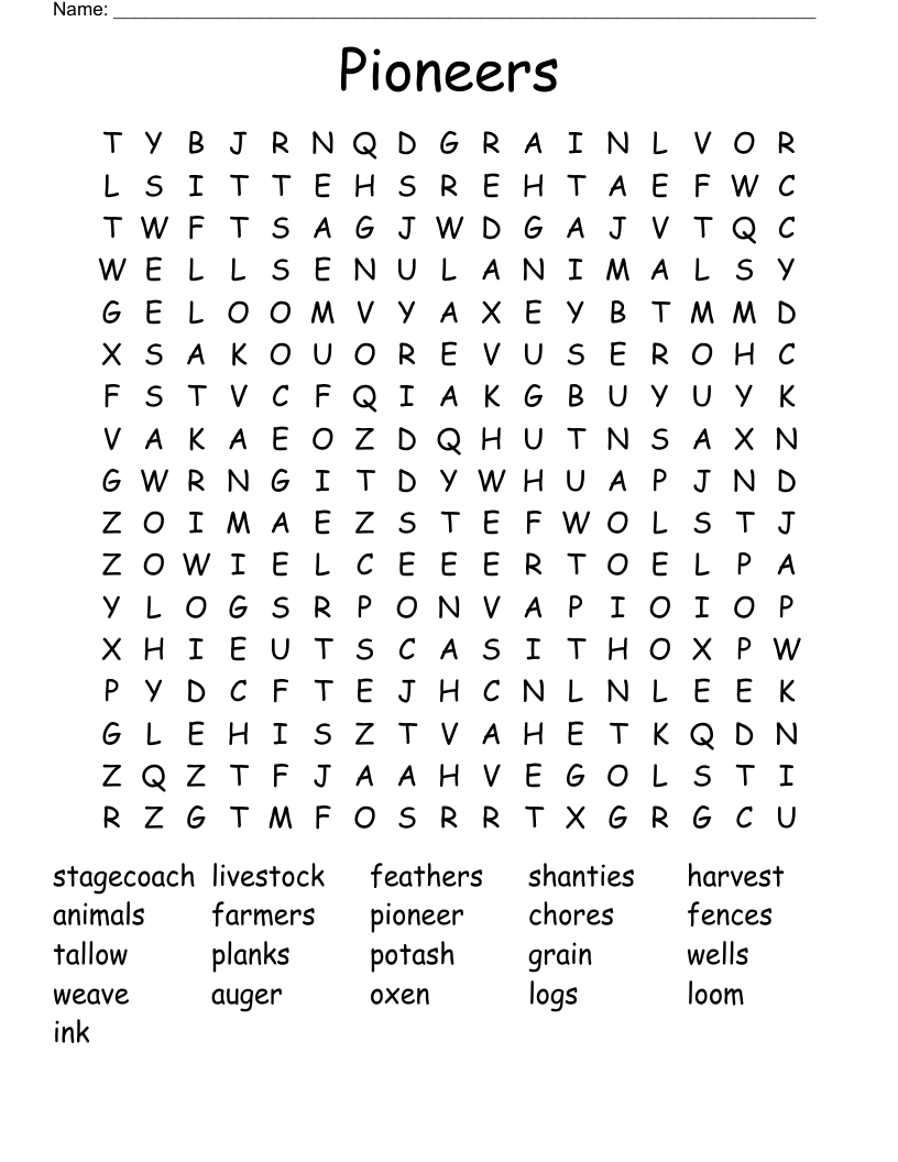 Pioneers Word Search