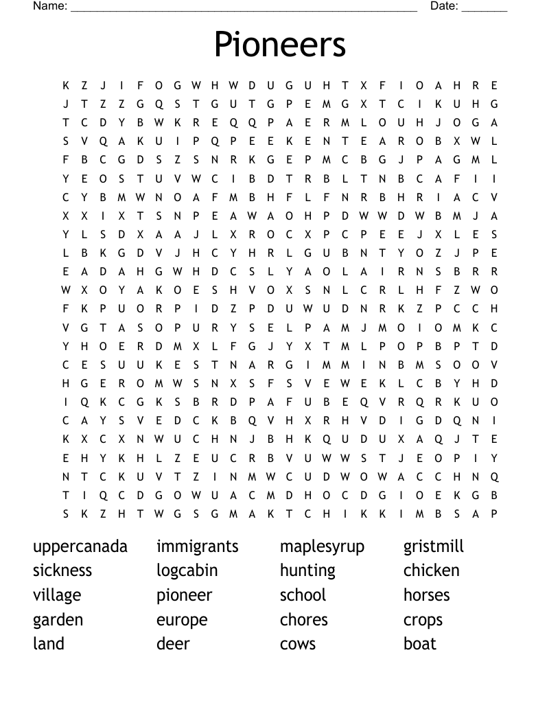 Pioneers Word Search