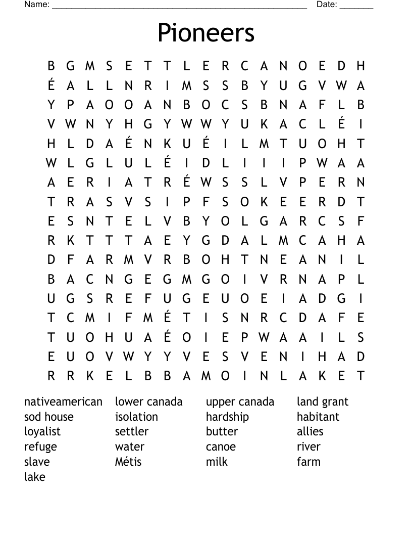 Pioneers Word Search