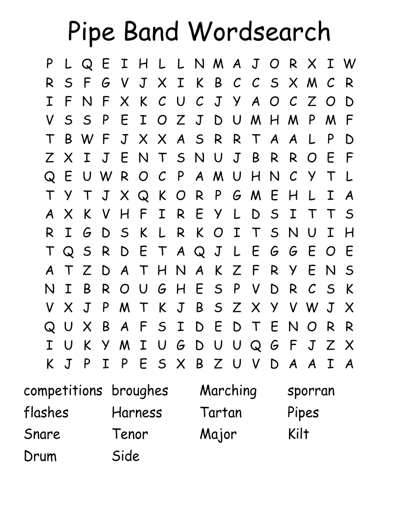 Pipe Band Wordsearch
