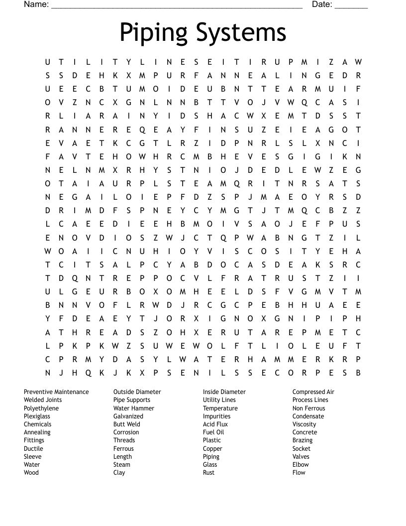 Piping Systems Word Search