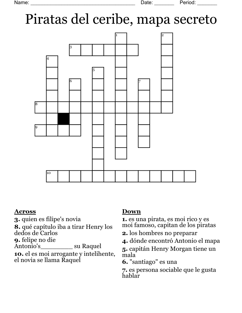 Piratas del ceribe, mapa secreto Crossword