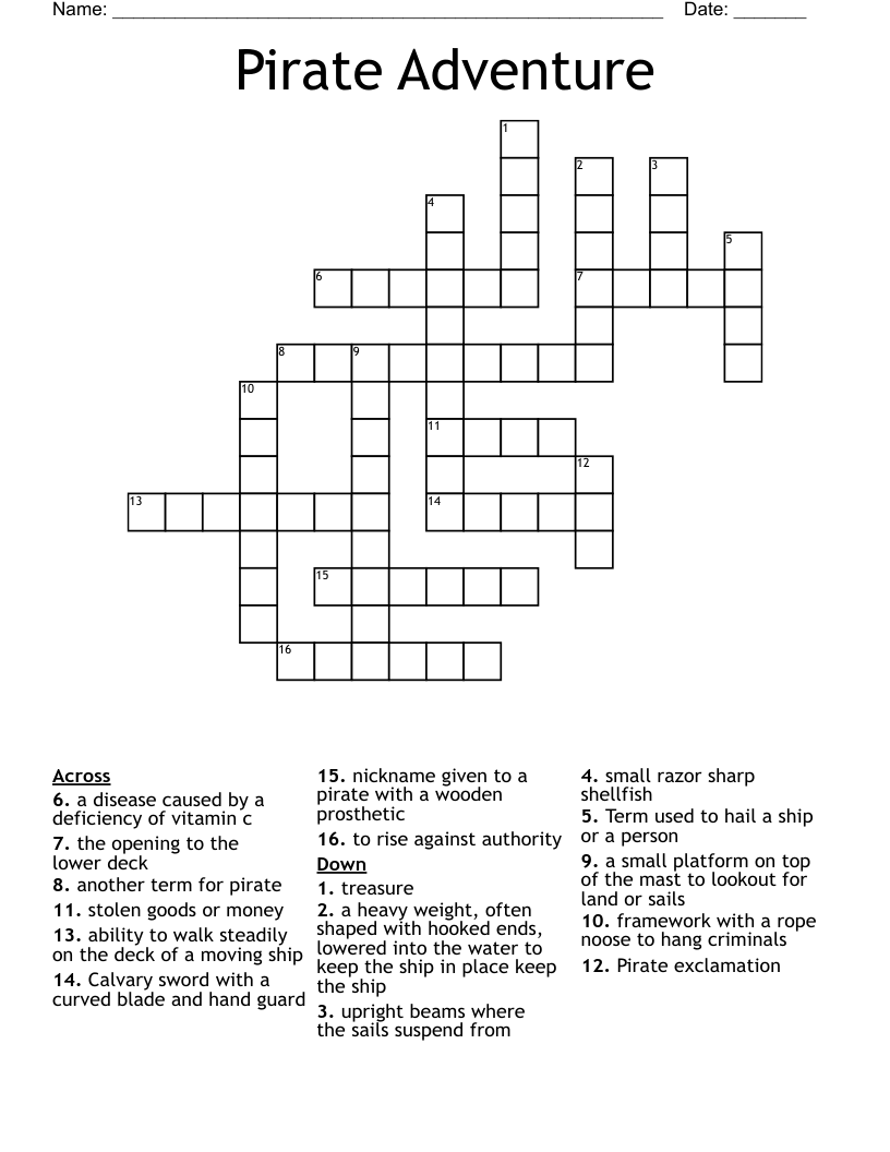 Pirate Adventure Crossword