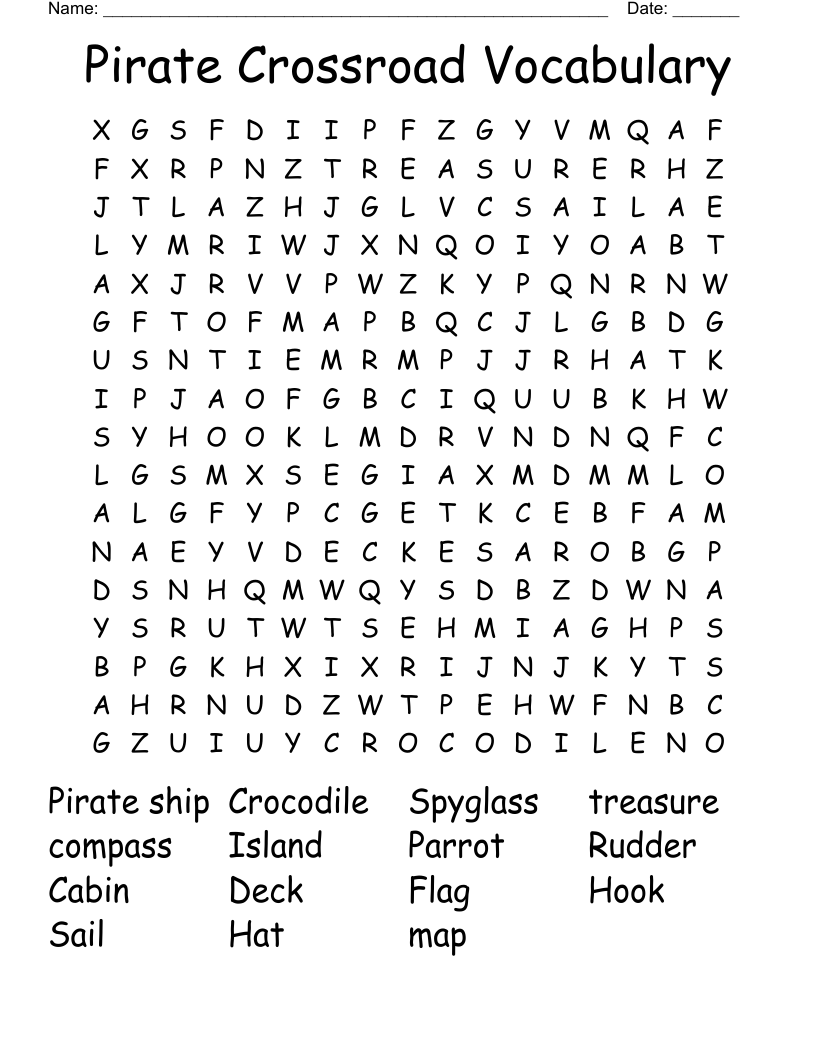 Pirate Crossroad Vocabulary Word Search