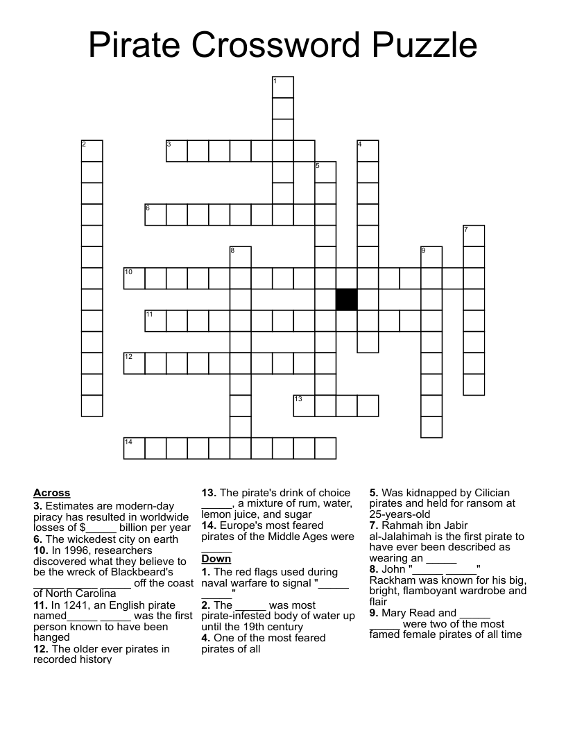 Pirate Crossword Puzzle