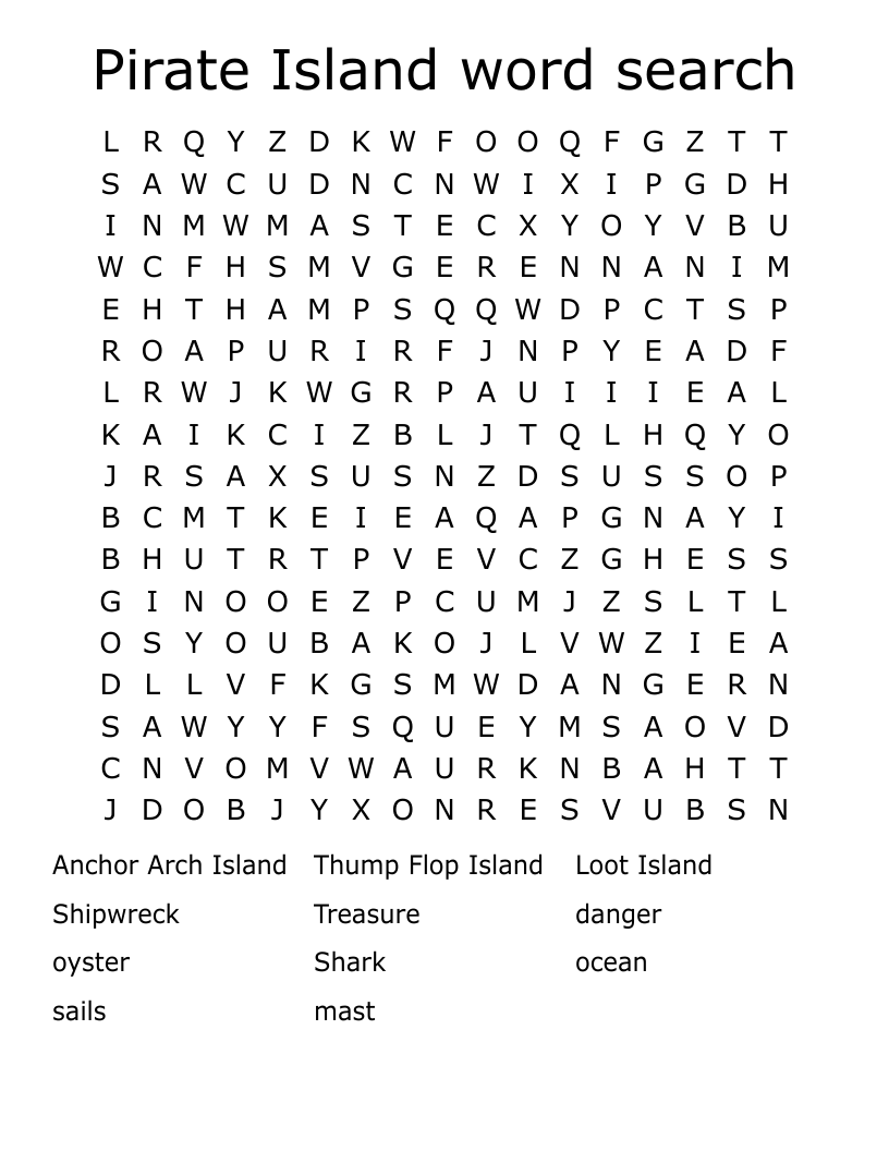 Pirate Island word search