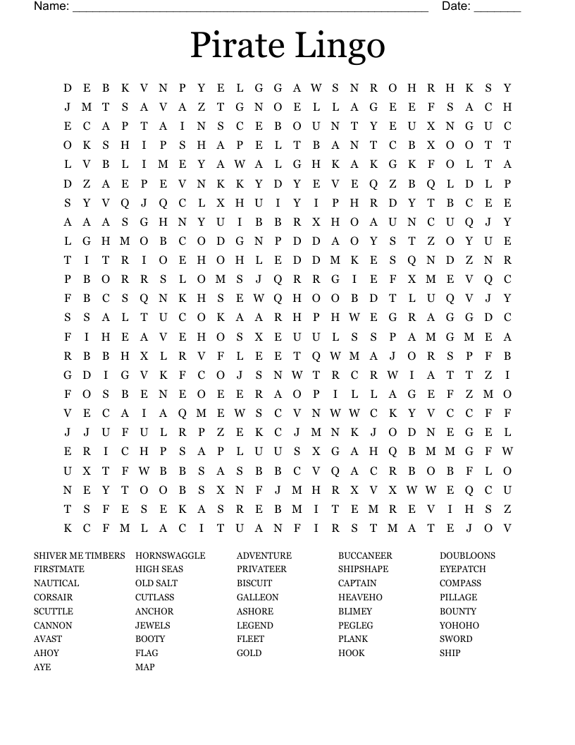 Pirate Lingo Word Search