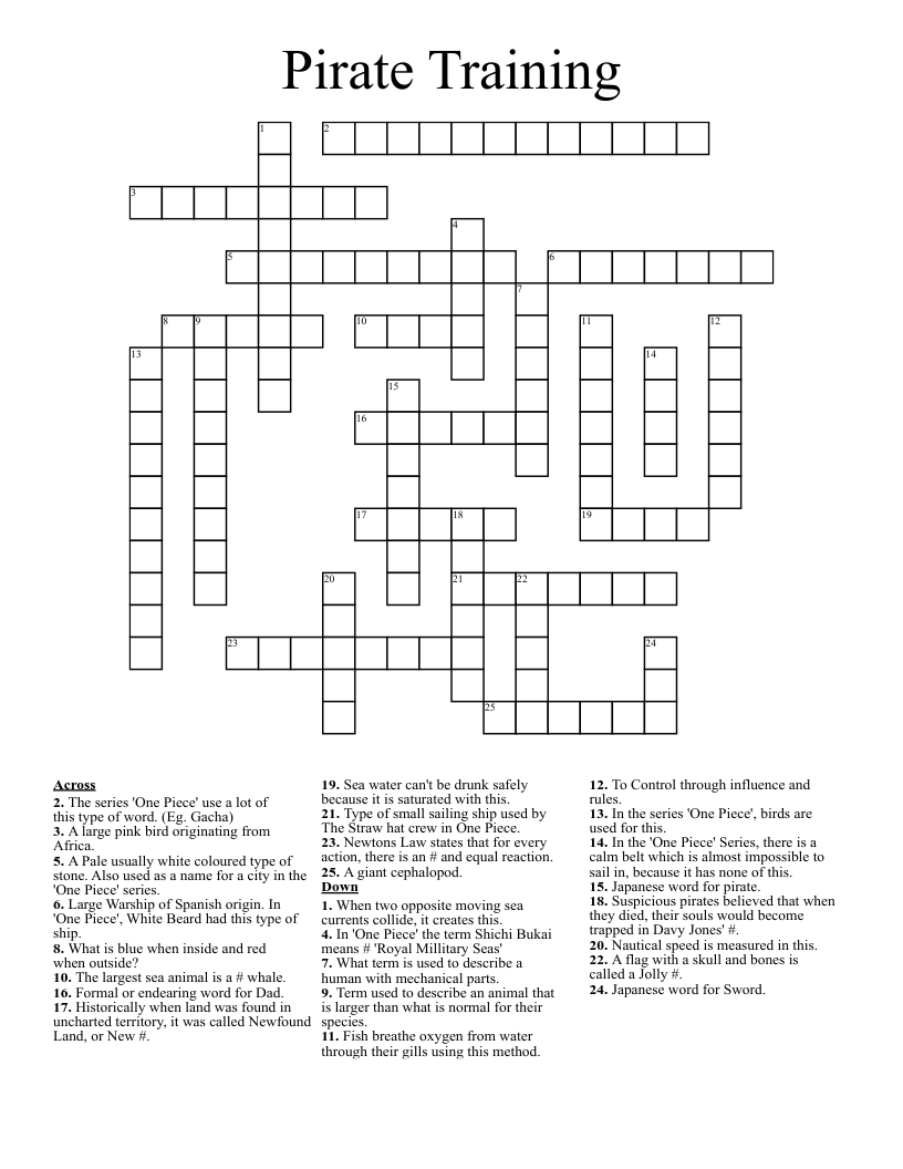 Pirate Training Crossword