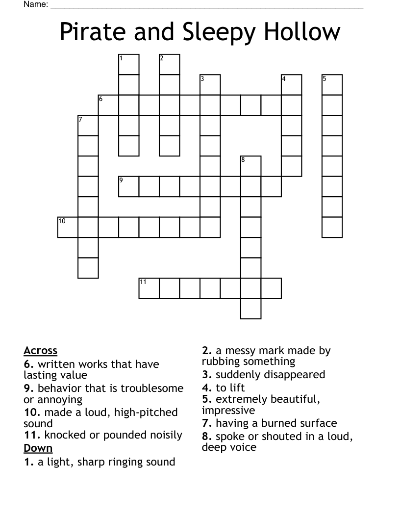 Pirate and Sleepy Hollow Crossword
