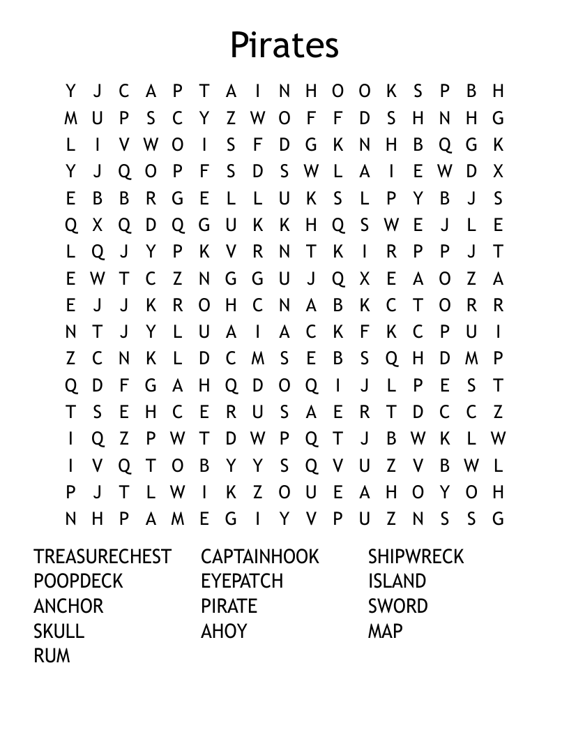 Pirates Word Search