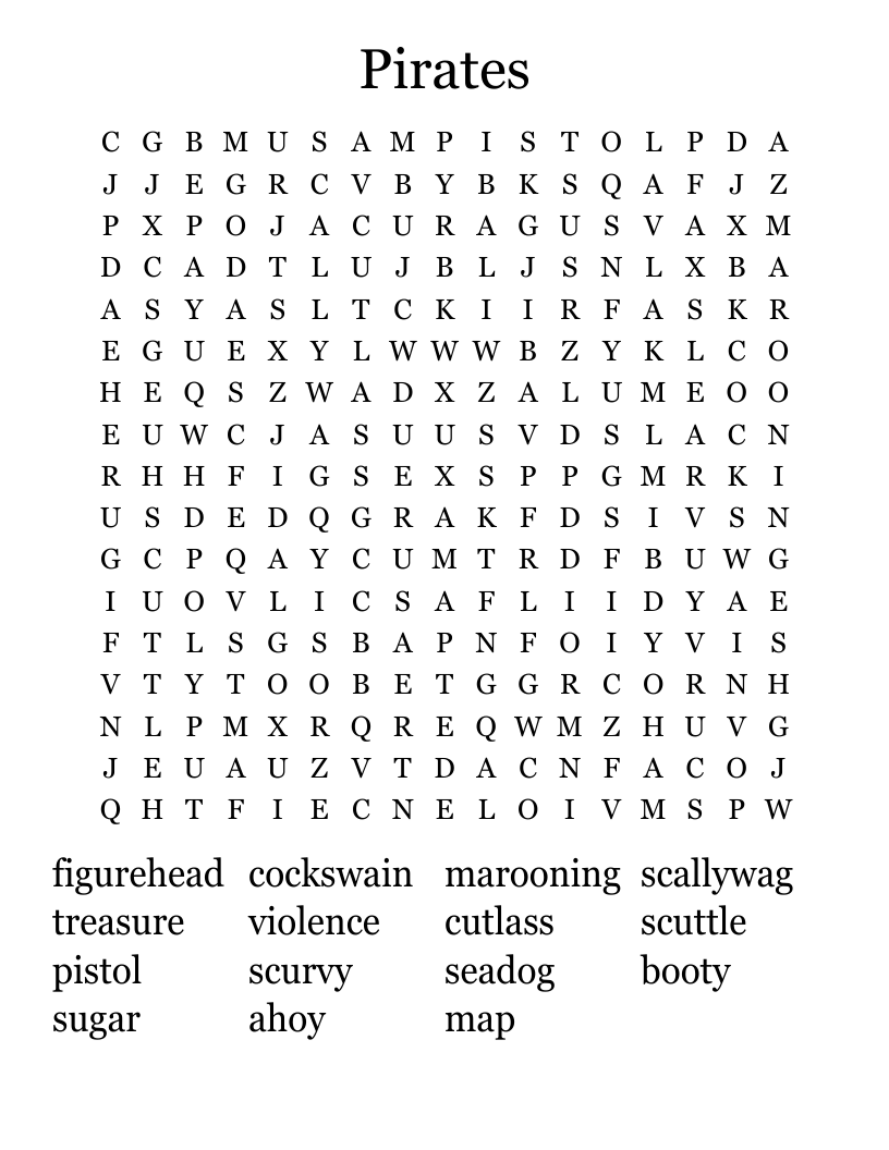 Pirates Word Search