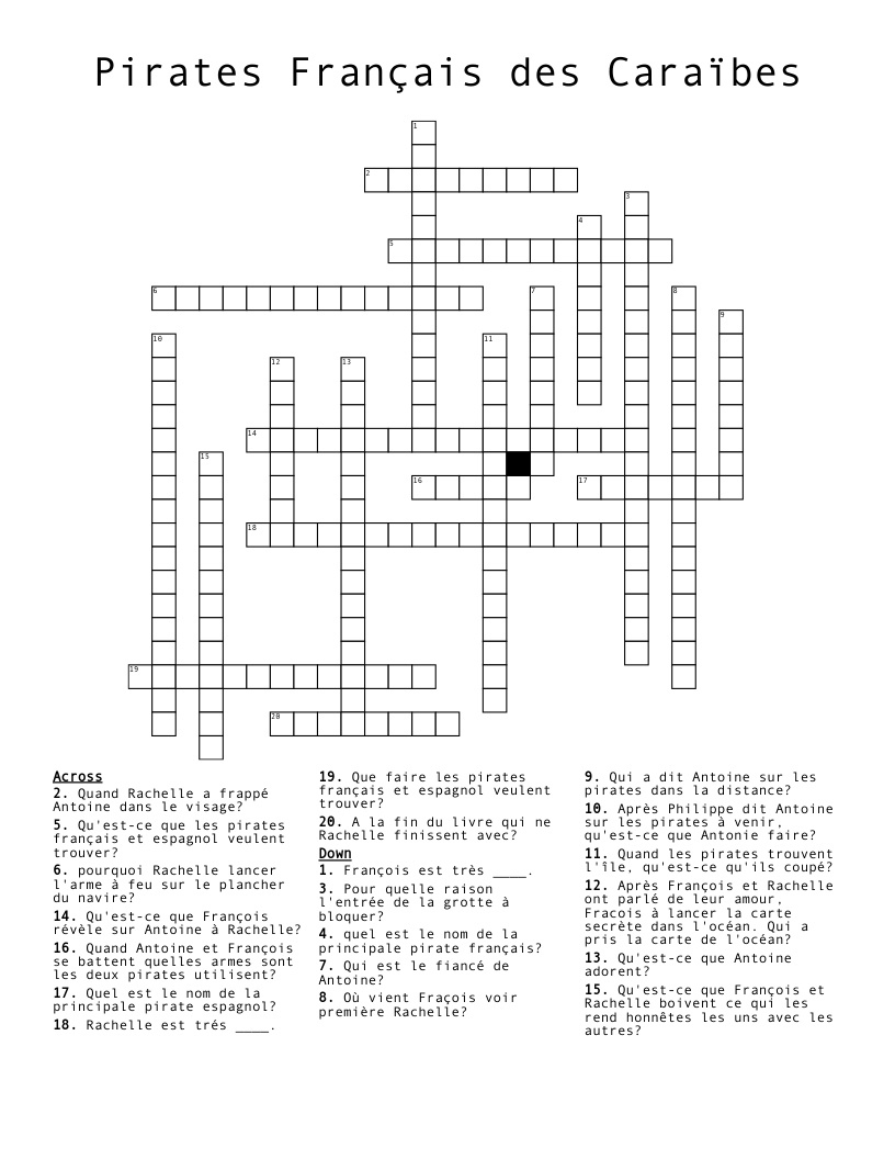 Pirates Français des Caraïbes Crossword