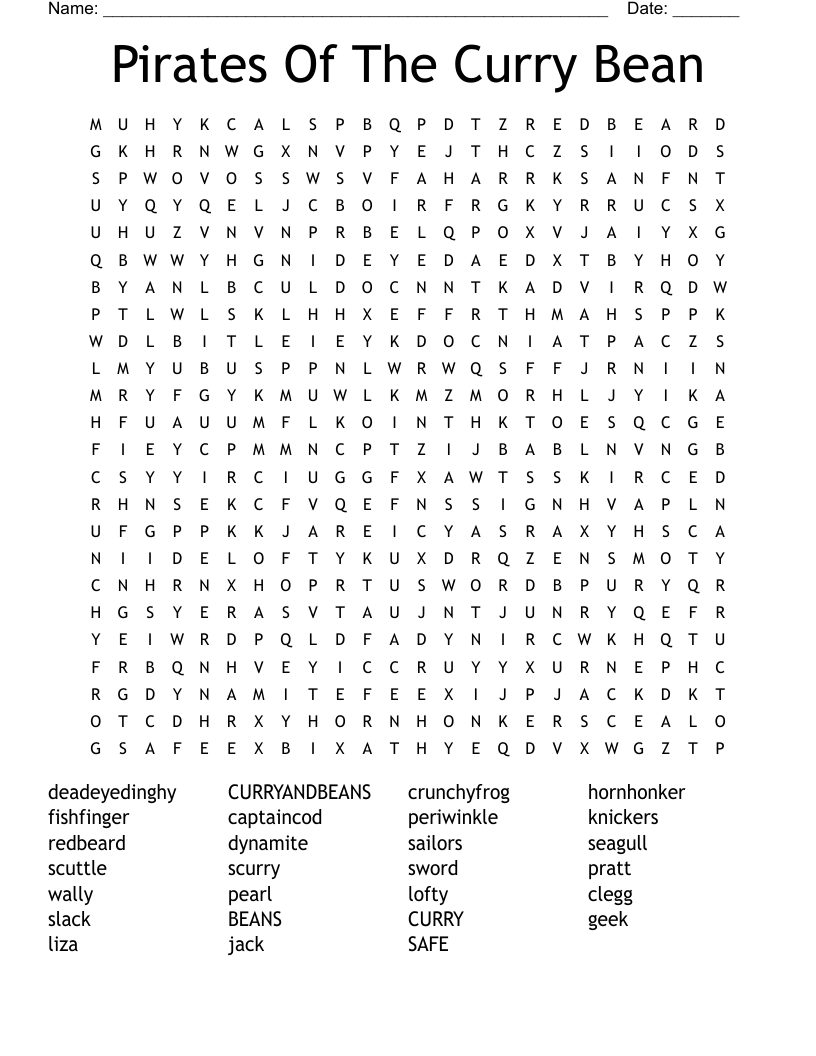 Pirates Of The Curry Bean Word Search