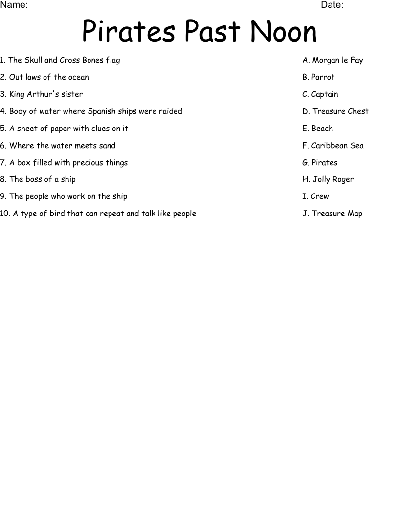 Pirates Past Noon Worksheet