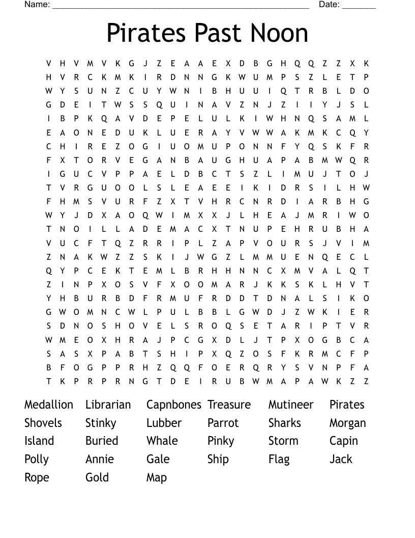 Pirates Past Noon Word Search