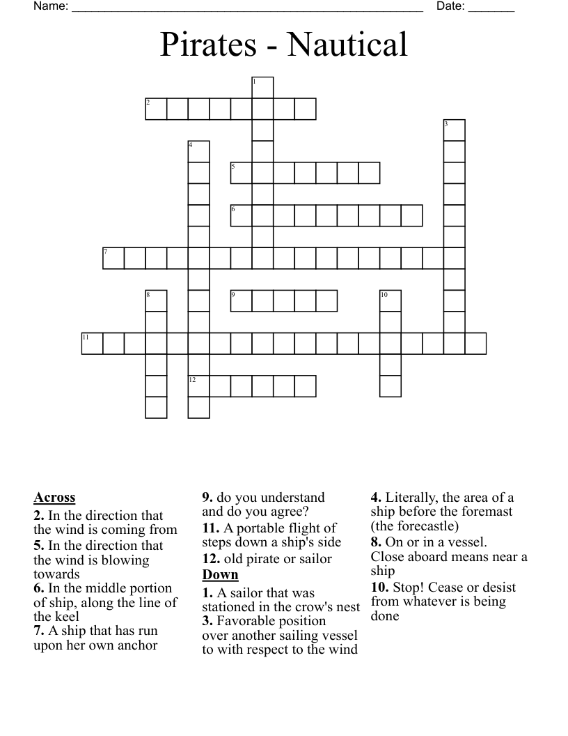Pirates - Nautical Crossword
