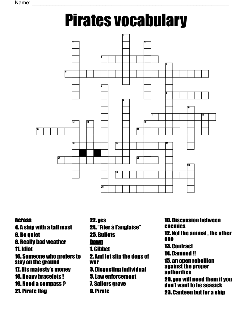 Pirates vocabulary Crossword