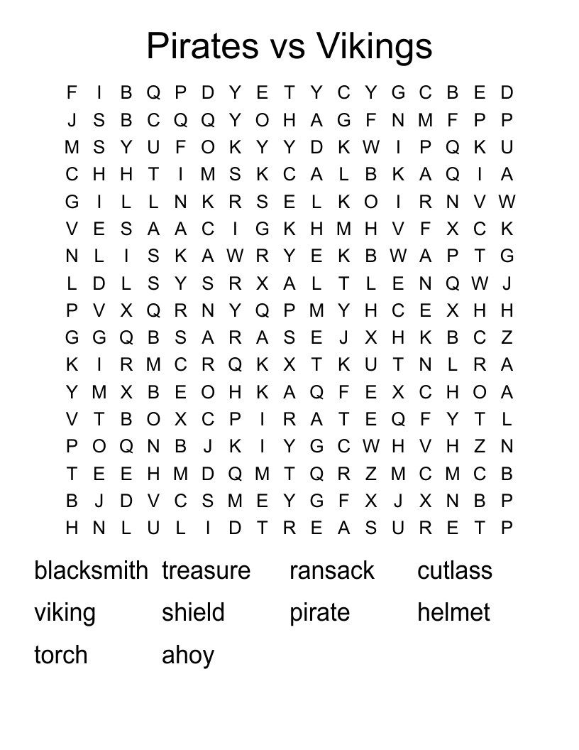 Pirates vs Vikings Word Search