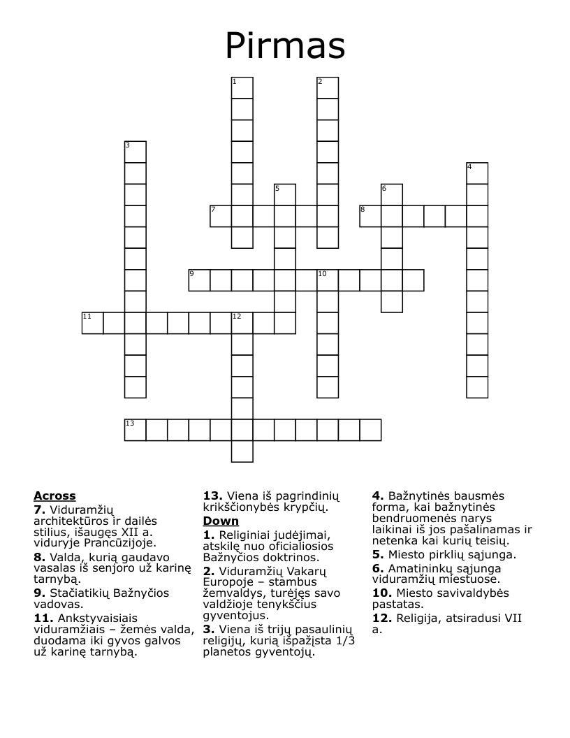 Pirmas Crossword