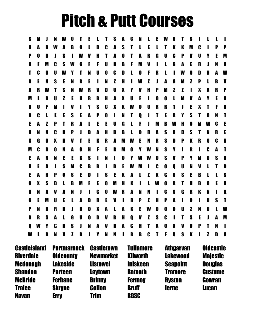 Pitch & Putt Courses Word Search