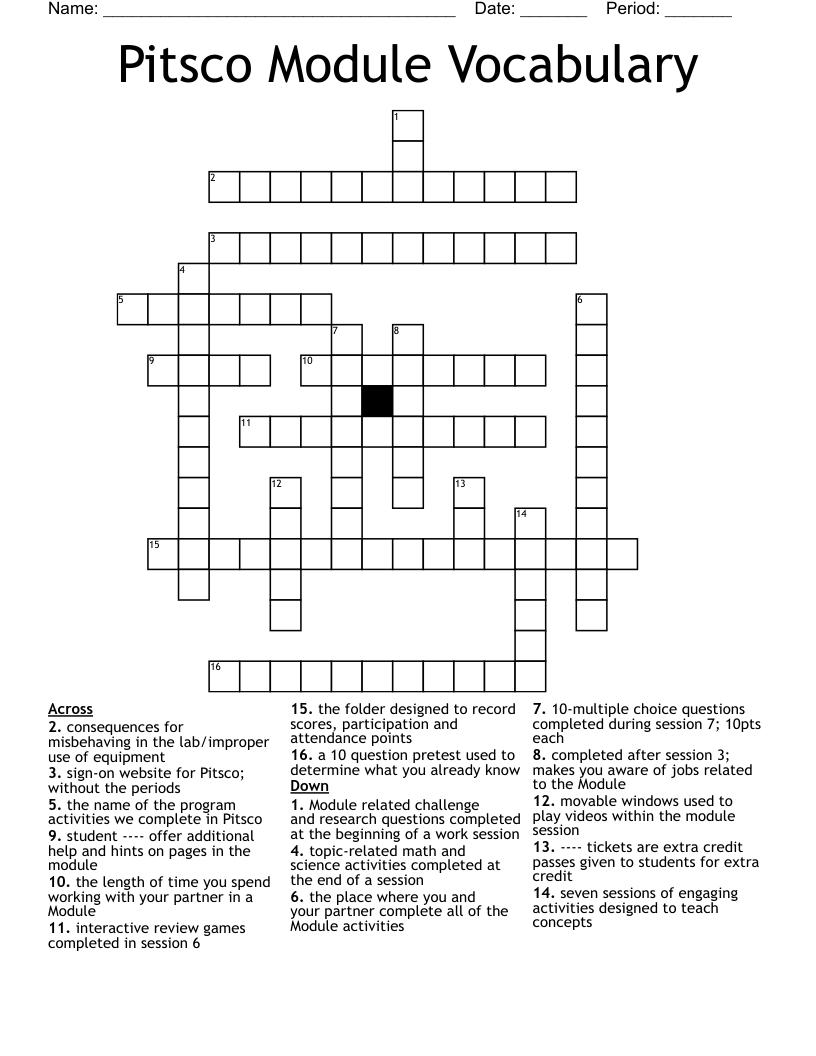 Pitsco Module Vocabulary Crossword