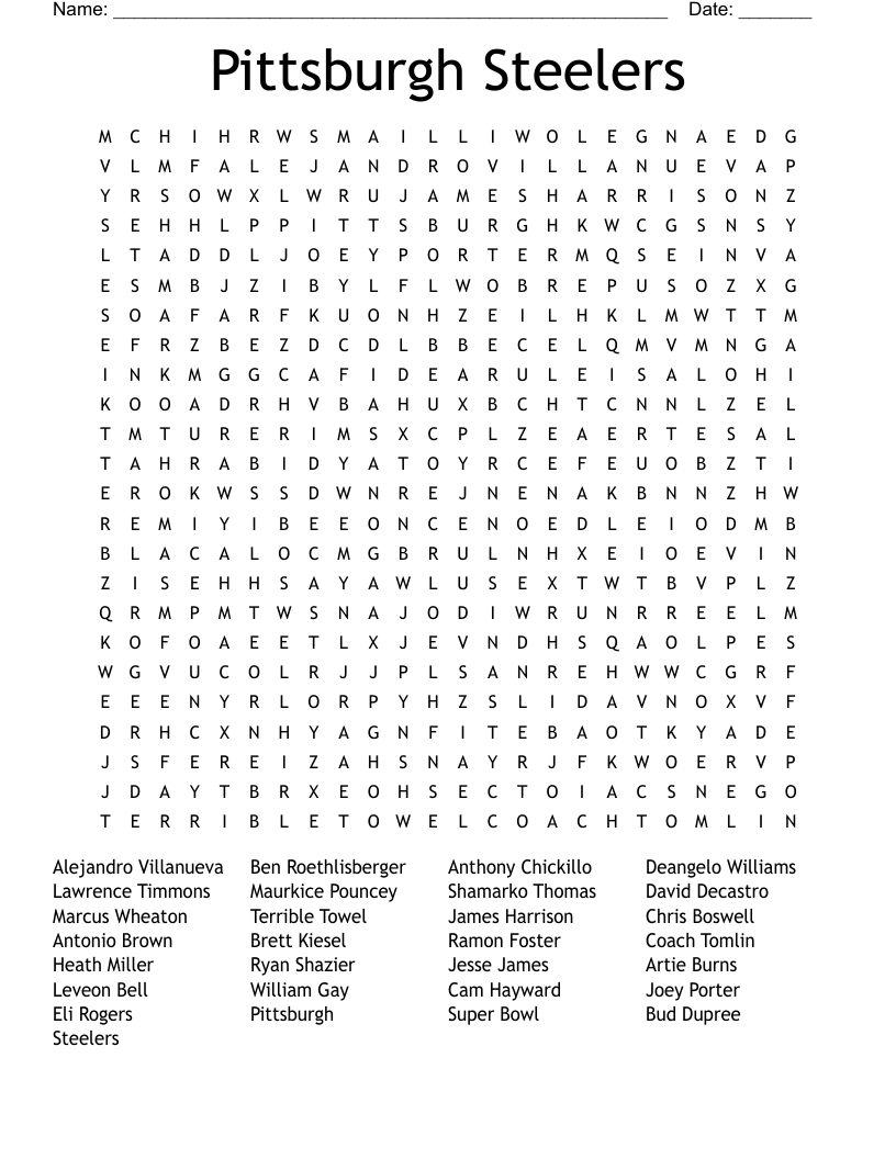 Pittsburgh Steelers Word Search