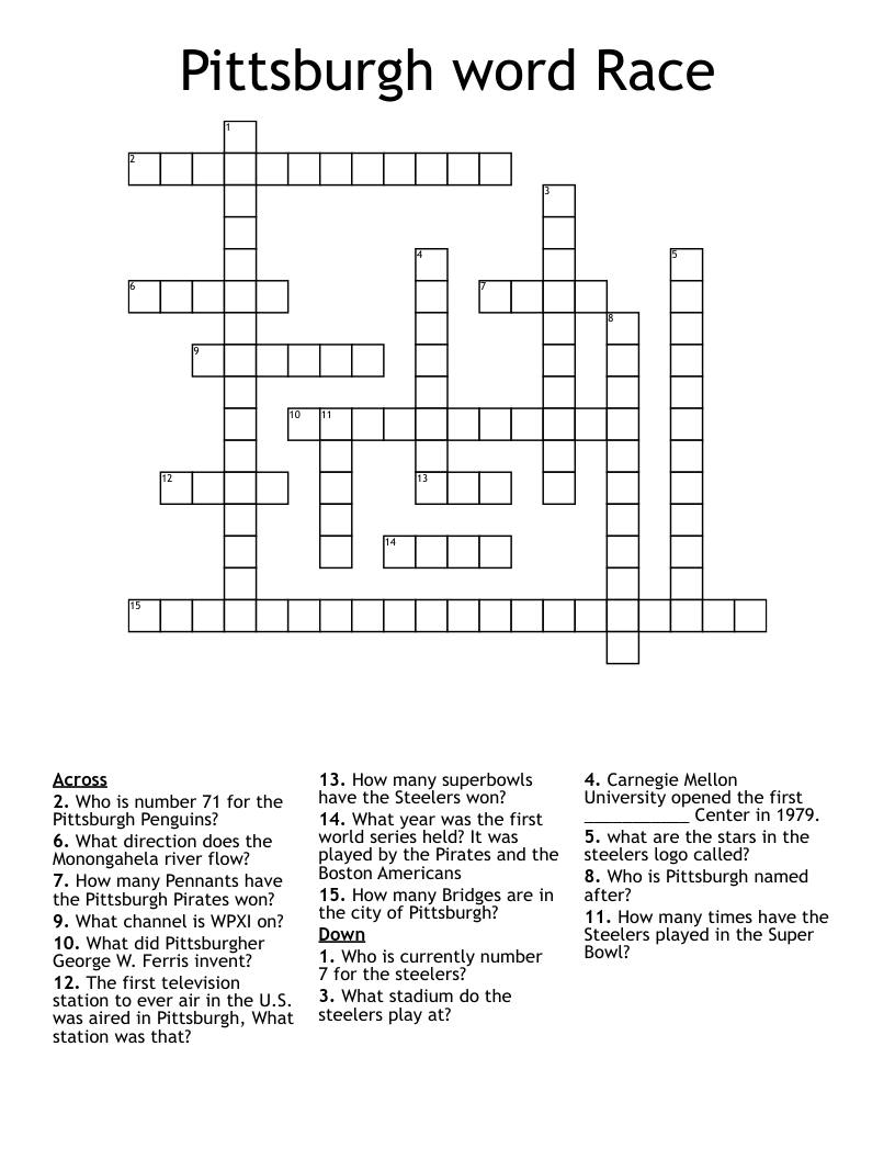 Pittsburgh word Race Crossword