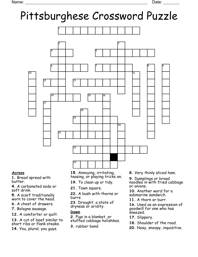 Pittsburghese Crossword Puzzle