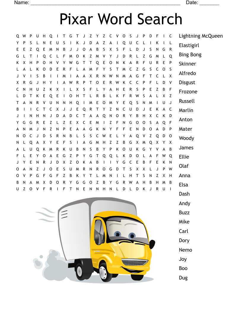 Pixar Word Search
