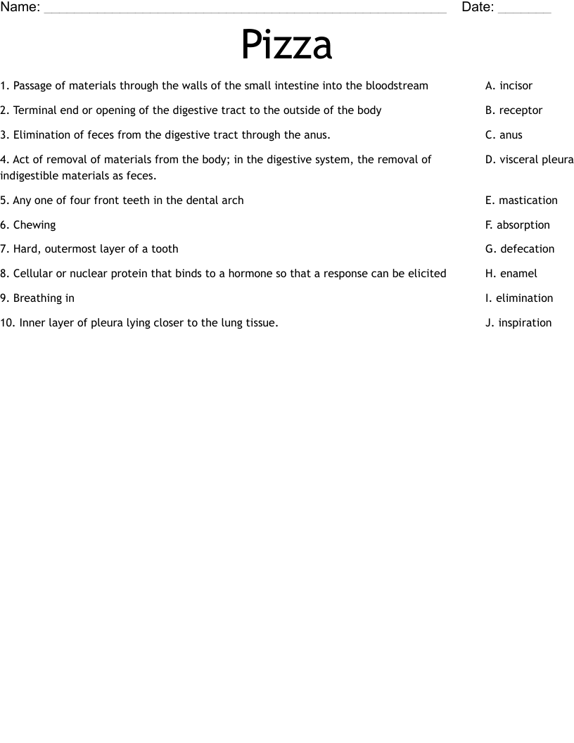 Pizza Worksheet