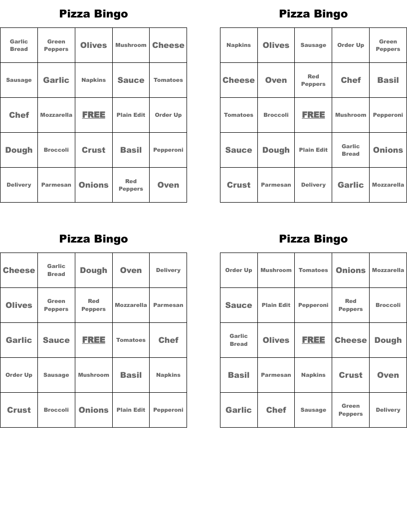 Pizza Bingo
