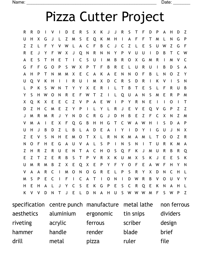 Pizza Cutter Project Word Search
