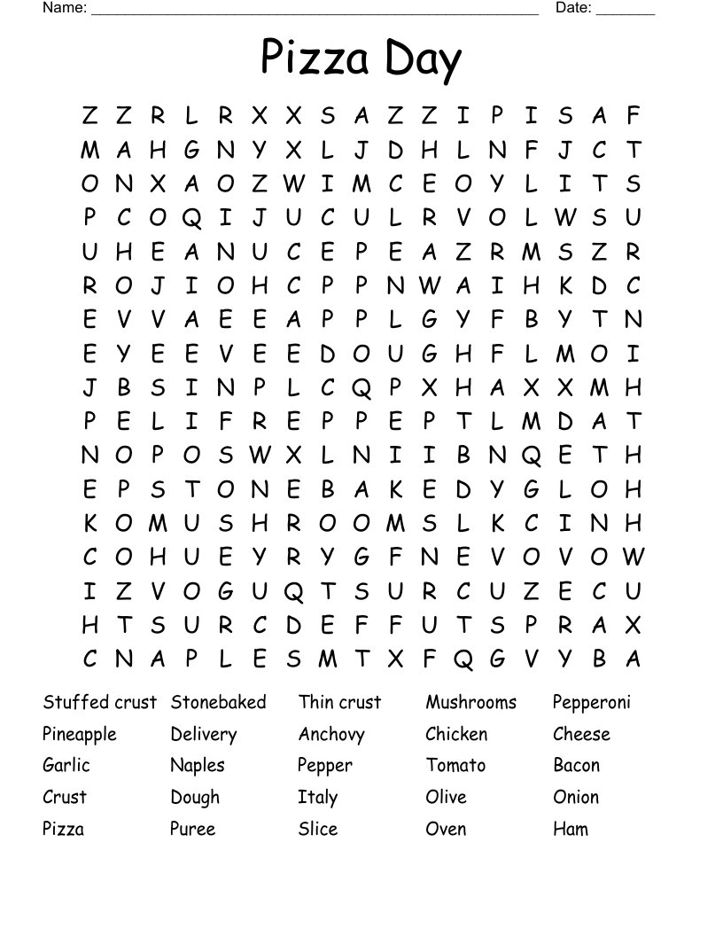 Pizza Day Word Search