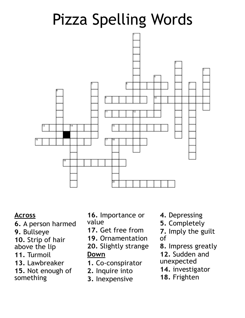 Pizza Spelling Words Crossword