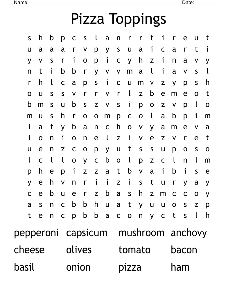 Pizza Toppings Word Search