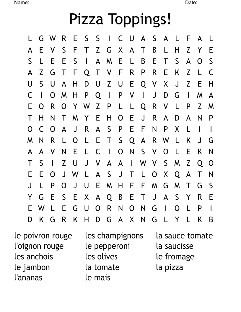Pizza Toppings! Word Search