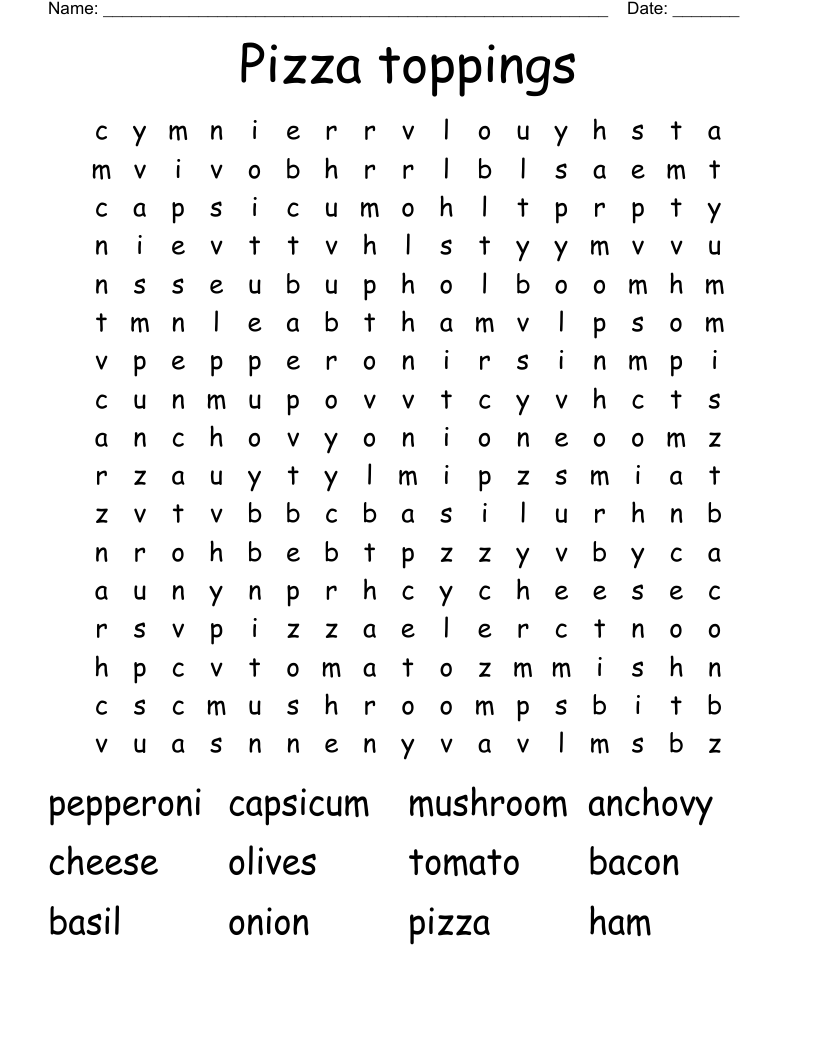 Pizza toppings Word Search