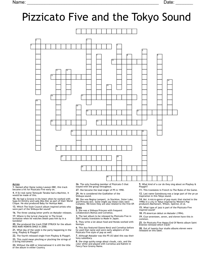 Pizzicato Five and the Tokyo Sound Crossword