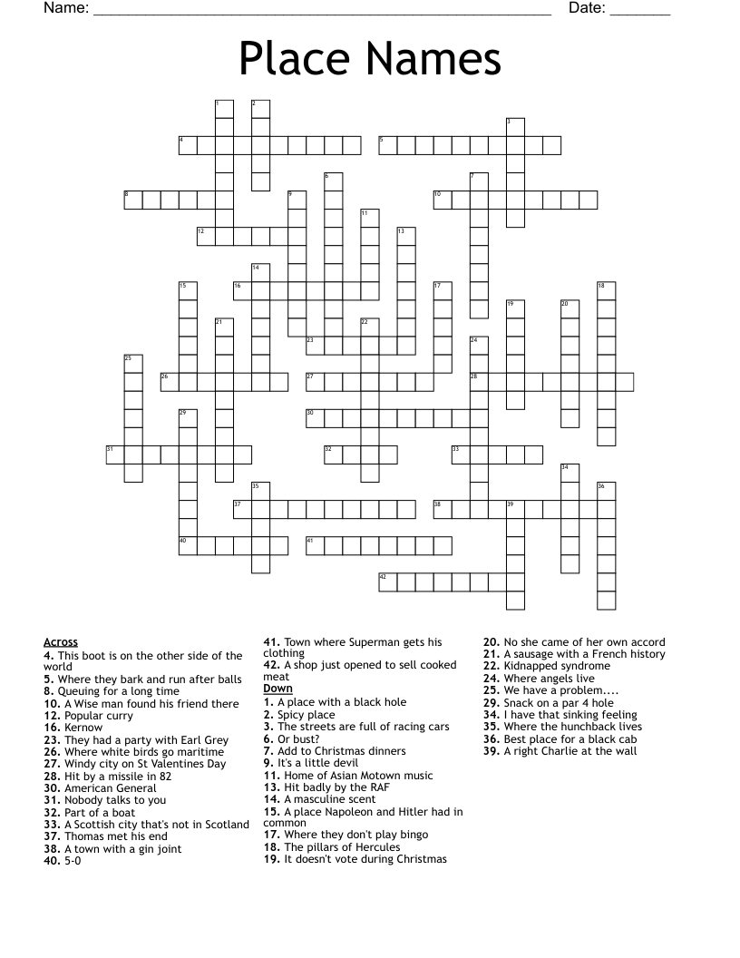 Place Names Crossword