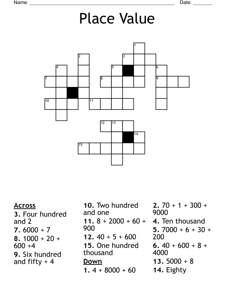 Place Value Crossword