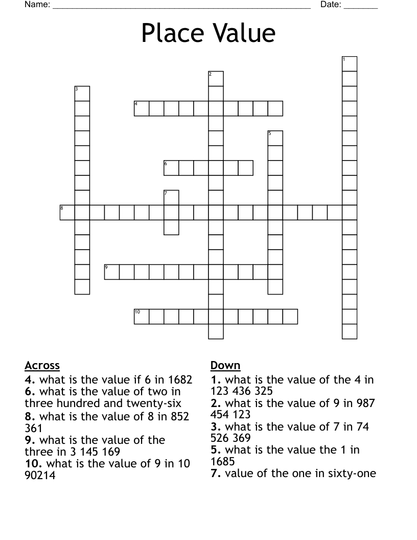 Place Value Crossword